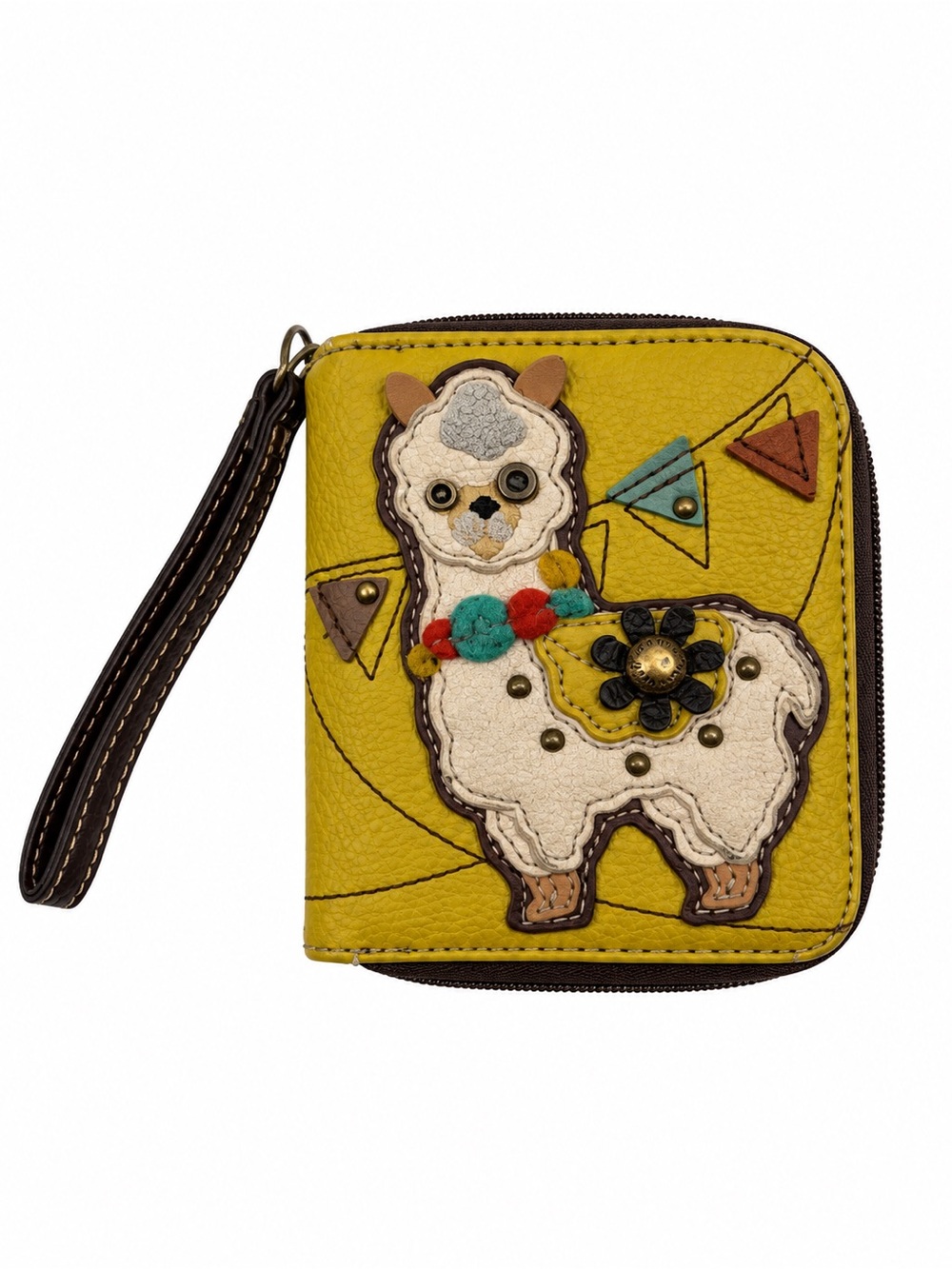 Chala Llama Wristlet Wallet Yellow Faux Leather Zip Around Pouch